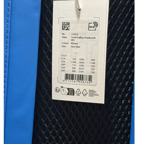 NWT! Rains Trail Rolltop Backpack W3 in Blue Waves - Picture 7 of 8